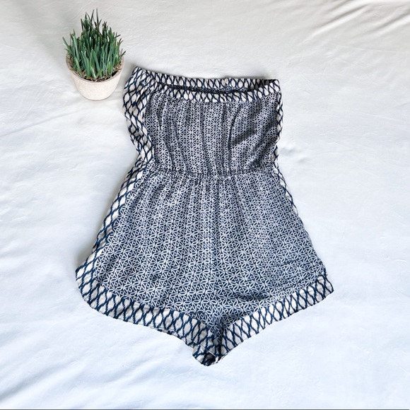 SOLD. ANGIE Medium Blue Boho Strapless Romper - Picture 13 of 13